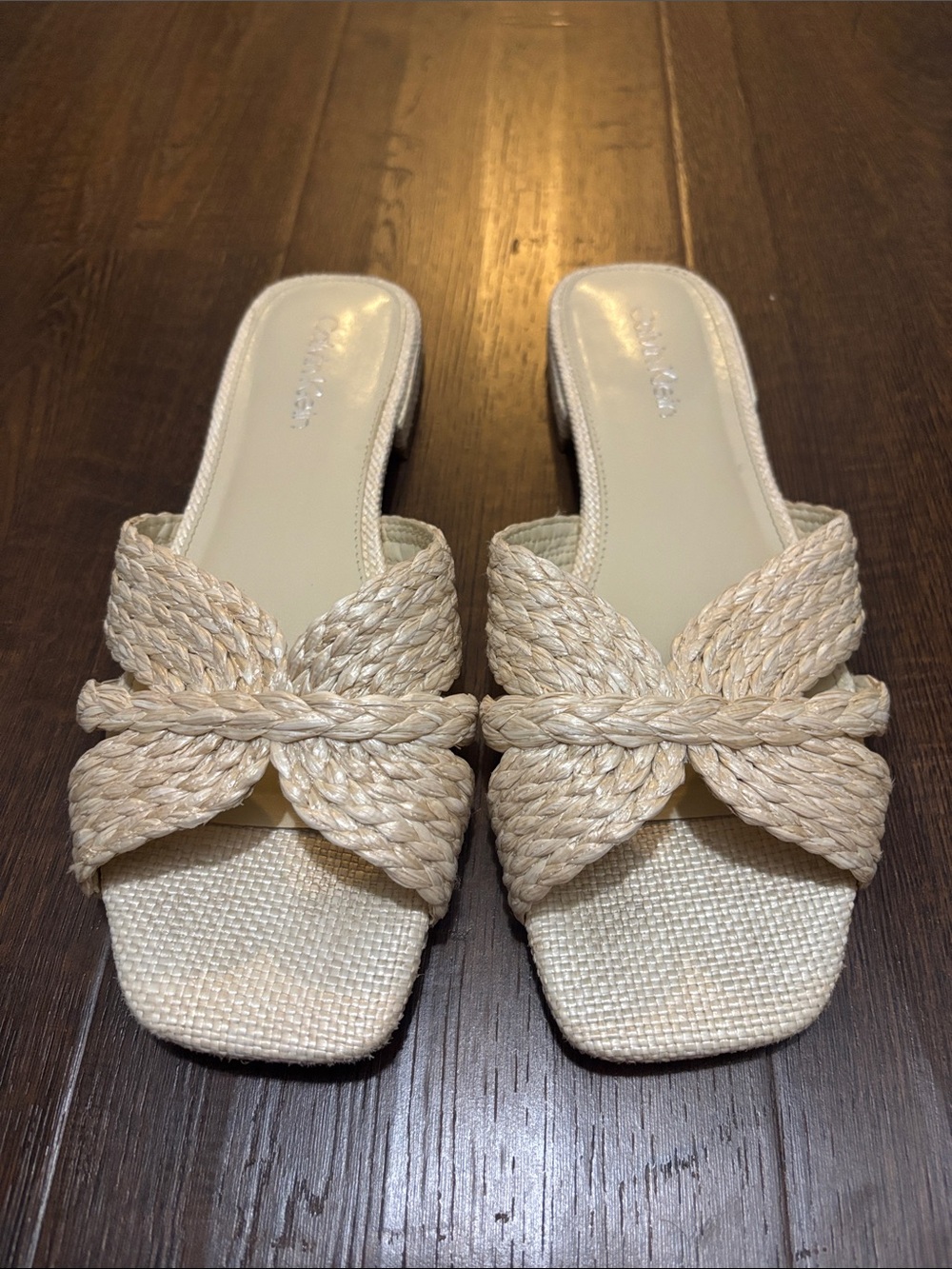 Calvin Klein Cream Braided Slide Mules